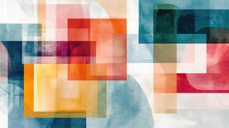 Transparent geometric shapes in vibrant hues, layered for an abstract and modern aesthetic.の素材