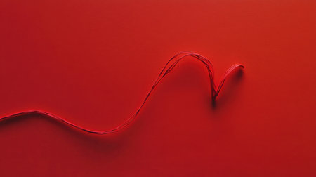 A minimalist red heartbeat line forming a heart on a bold red background, representing love and vitalityの素材