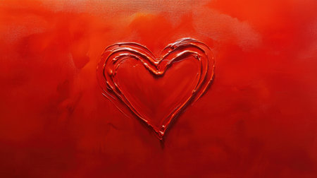 A minimalist red heartbeat line forming a heart on a bold red background, representing love and vitalityの素材