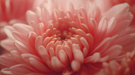 Macro shot of a pink chrysanthemum flower, showcasing its layered petals and vibrant color against a soft-focus backdropの素材