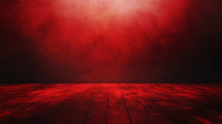 Minimalist deep red gradient background, with a polished floor and Christmas tones, perfect for studio or display use.の素材