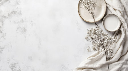 A minimalist white background with subtle textures and ample copy space, ideal for showcasing products or adding text.の素材