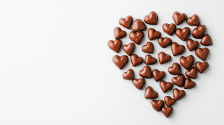Valentine's chocolates arranged in a heart shape, with blank space on the side for personalized messages.の素材
