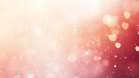 A light pink and white gradient background with a bokeh effect of faint hearts.の素材