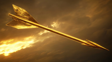 A sleek golden arrow shining against a moody sky, blending elegance and determination.の素材