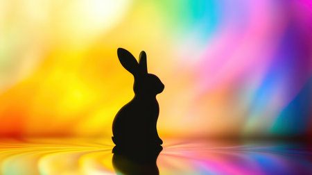 A striking silhouette of a rabbit sits against a colorful abstract background, showcasing smooth gradients and soft light effects, perfect for seasonal decorations or whimsical art.の素材