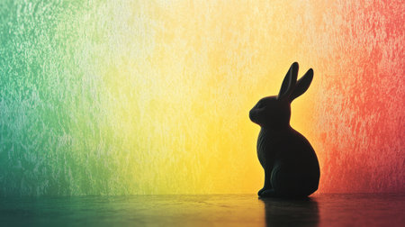 A striking silhouette of a rabbit is featured against a beautiful gradient background of vibrant colors, creating a sense of calm and artistic inspiration.の素材