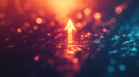 A glowing arrow points upward on a graph, symbolizing progress, achievement, and future success.の素材