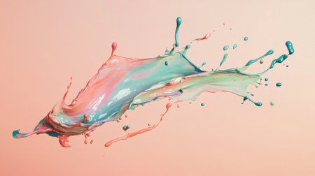 A splash of Holi colors captured mid-air, blending shades of pink, blue, and green against a neutral gradient backdrop.の素材