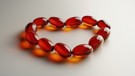 Bright capsules and pills arranged in a heart shape on a neutral backdrop, symbolizing care and the importance of health.の素材
