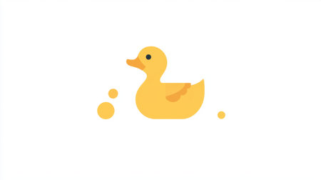 Minimalistic and whimsical 'RUBBER DUCK DAY' illustration with a bright yellow duck and bold text against a crisp white background.の素材