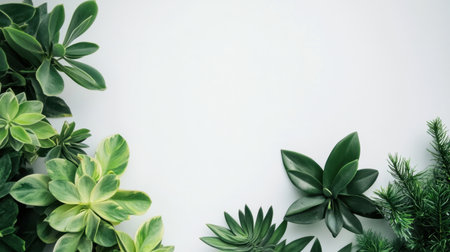 Minimalist white background with ample blank space for text, surrounded by simple geometric shapes and soft shadows.の素材