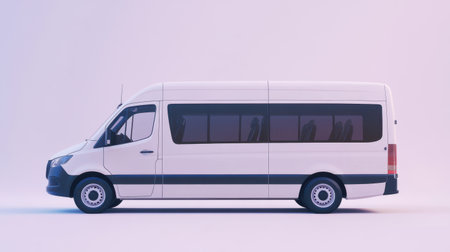 Modern white cargo minibus side view isolated on a clean white background, showcasing its sleek design.の素材