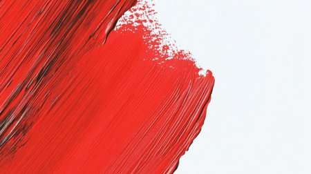 A thick and textured red paint stroke applied diagonally across a white background, ideal for modern artistic concepts.の素材