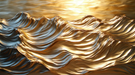 A deep golden texture resembling silk waves, gracefully undulating with warm and rich highlights.の素材