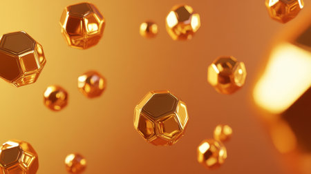 Luxurious golden geometric shapes floating on a soft gradient background, leaving ample space for text overlays.の素材