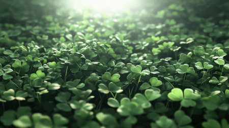 A serene natural background featuring rich green clovers, leaving a soft focal area for text placement.の素材