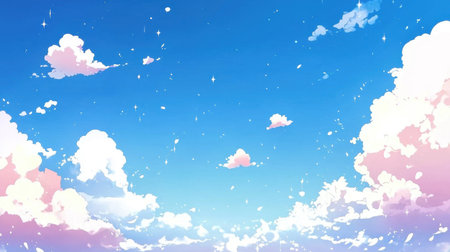 A fairy-tale-inspired abstract sky with soft pastel tones and delicate, fluffy clouds.の素材