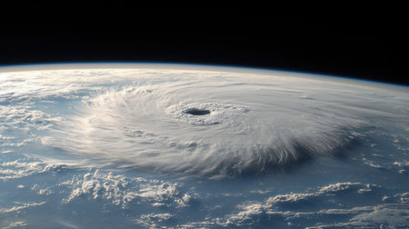 A breathtaking view of Earth from space, showing its blue oceans, swirling clouds, and atmospheric glow on the horizon.の素材