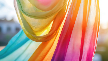 A close-up of tie-dye fabric draped over a mannequin, showcasing its fluid design.の素材