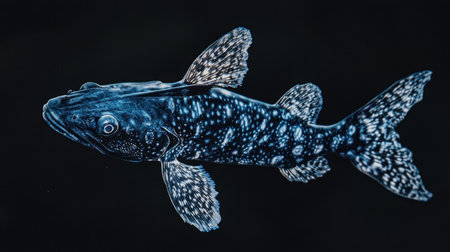 A deep-sea coelacanth fish floating alone in the shadows.の素材