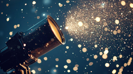 Dust particles dancing in the beam of an old-fashioned film projector as it plays a classic movie.の素材