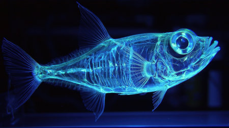 A deep ocean hatchetfish glowing softly in the dark waters.の素材