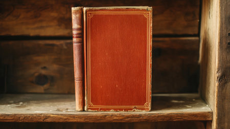 A single book on an otherwise empty shelf, collecting dust.の素材