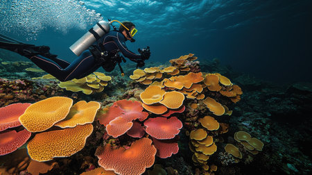 The ocean floor unveils a dazzling mosaic of coral, its diverse shapes and hues a testament to nature boundless artistry.の素材