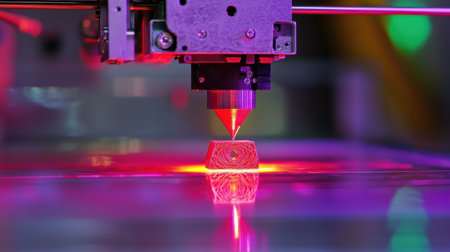 A 3D printer creating a high-tech object with precision laser technology.の素材