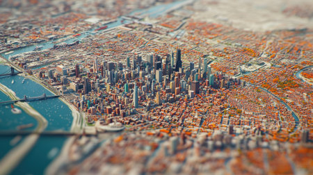 A digital twin city model visualized with interconnected data streams.の素材