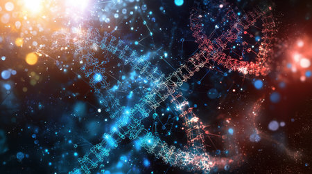 A biotech lab with digital interfaces monitoring genetic modifications.の素材