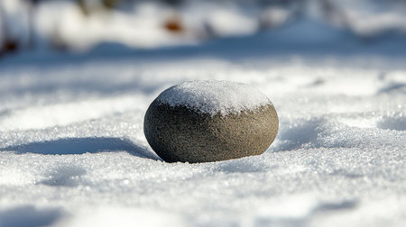 A curling stone gliding across the icy surface, creating a perfect trail.の素材