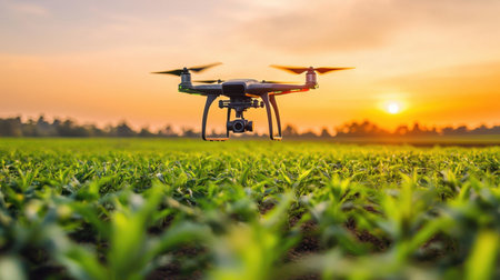 A futuristic farm using AI to predict climate impact on crop growth.の素材
