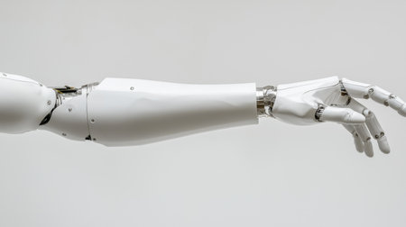 A futuristic prosthetic arm with integrated AI movement controls.の素材