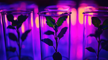 A high-tech lab analyzing genetically modified crops for higher yieldsの素材