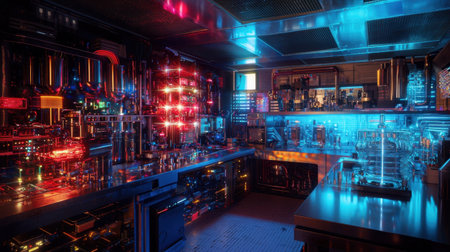 A quantum computer with glowing superconducting circuits in a futuristic lab.の素材