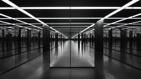 A mirror reflecting nothing but an empty room, its reflection silent.の素材