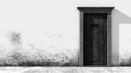 A single door floating in an endless white void, leading to nowhere.の素材