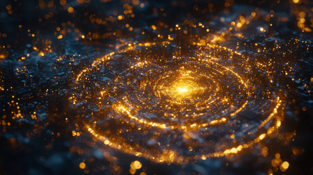 A close-up of a circuit board with glowing pathways forming a tech blueprint.の素材