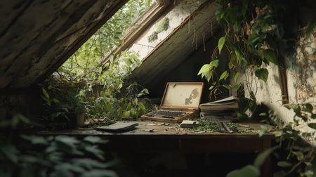 A forgotten attic room covered in dust, filled only with echoes of the past.の素材