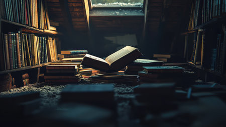 A forgotten attic room covered in dust, filled only with echoes of the past.の素材