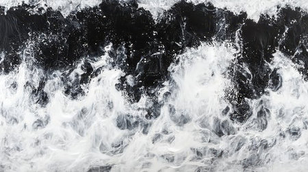 A dramatic black and white image of stormy sea waves crashing, capturing the raw power and beauty of the ocean.の素材
