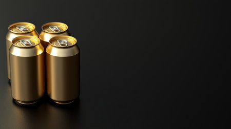 High-angle view of metallic soda cans with glossy reflections, filling the frame but leaving copy space for marketing use.の素材