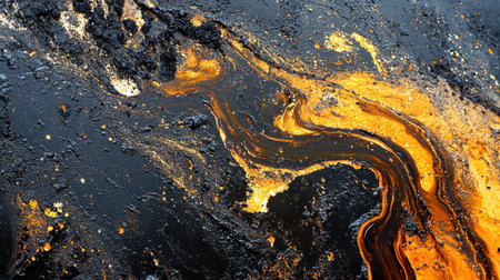 High-contrast image of dark liquid spilling into water, emphasizing pollution from industrial discharge.の素材