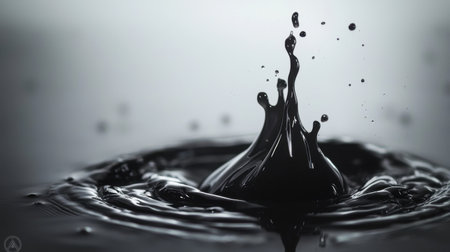 High-contrast image of dark liquid spilling into water, emphasizing pollution from industrial discharge.の素材