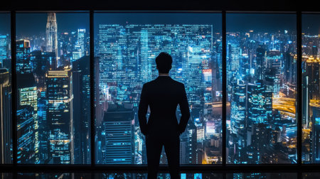 Holographic screen projecting futuristic big data insights, innovative solutions transforming modern industriesの素材