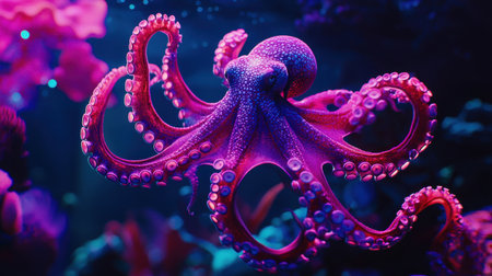 Otherworldly creature, legendary glowing octopus in a sci-fi fantasy setting, crisp clean background for high contrast.の素材