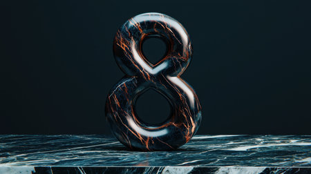 Number 8 standing out on a luxurious marble slab, clean and elegant composition with soft shadows enhancing depth.の素材