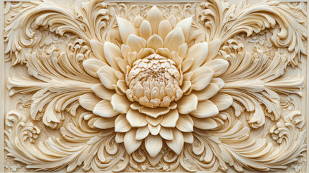 Opulent flower mural in delicate beige tones, vintage-style pastel blossoms with intricate baroque patterns, perfect for wedding decorの素材